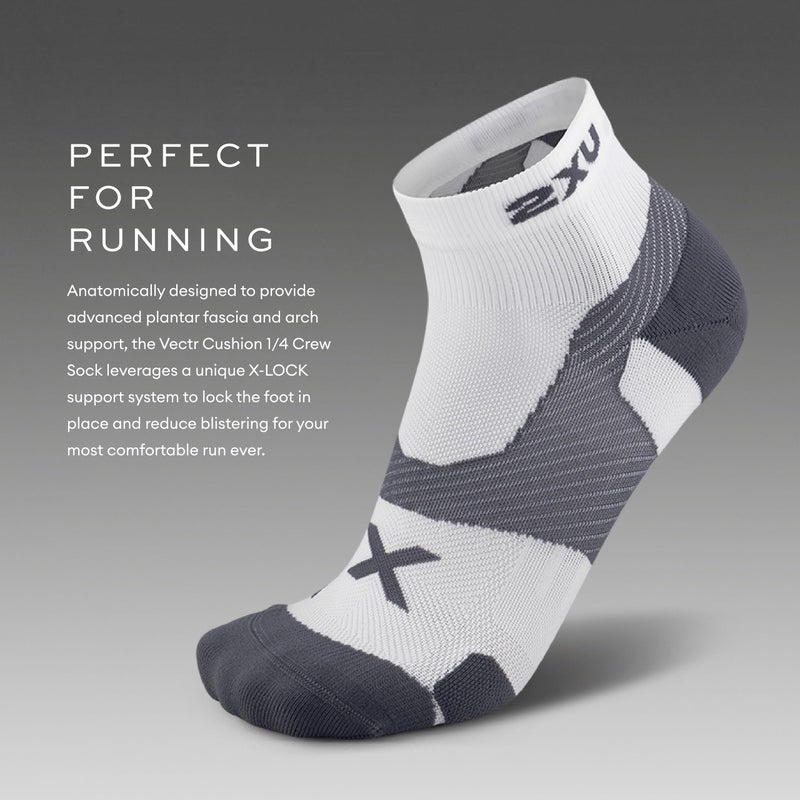 2XU Unisex Vectr Cushion 1/4 Crew Compression Socks - Sports Performance Socks - White/Grey - Size Small (Men's Size 3.5-5.5, Women's Size 5-7) - Image 2